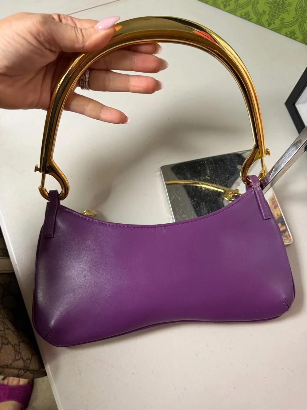 JACQUEMUS Le Bisou Mousqueton Purple Leather Shoulder Bag Authentic